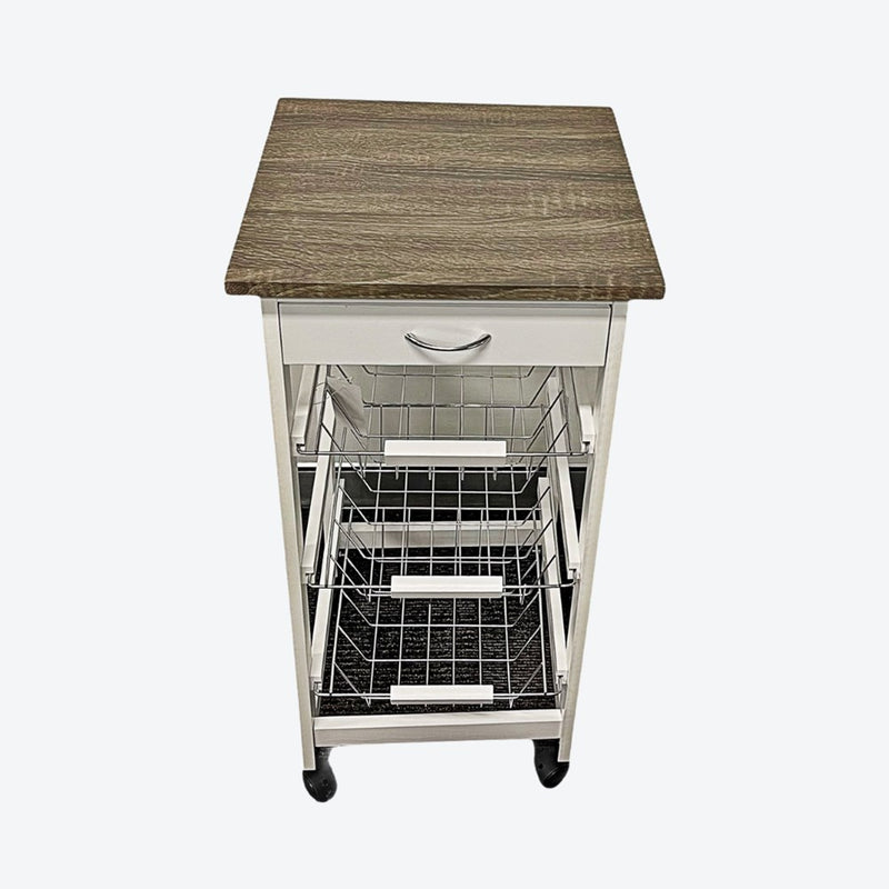 Kitchen Trolley on Wheels with 3 Shelf Baskets And 1 Drawer Cabinet 41.5*33.5*75.5 cm