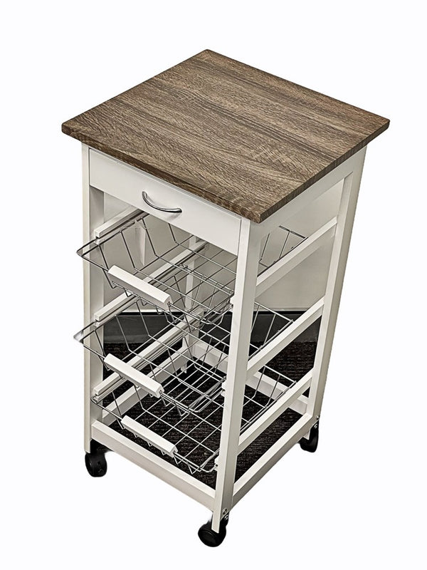 Kitchen Trolley on Wheels with 3 shelf Baskets And 1 Drawer cabinet 32*33.5*75.5 cm