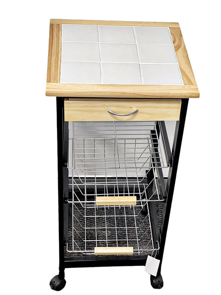 Kitchen Trolley on Wheels with 3 shelf Baskets And 1 Drawer cabinet 32*33.5*75.5 cm