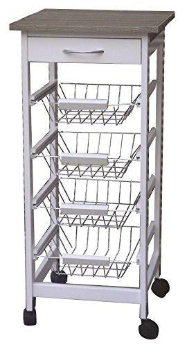 Kitchen Trolley on Wheels with 4 Shelf Baskets And 1 Drawer Cabinet - 4133.583 cm - Classic Homeware & Gifts