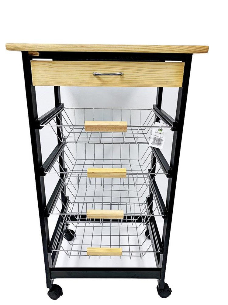 Kitchen Trolley on Wheels with 4 shelf Baskets And 1 Drawer cabinet 41.5*33.5*83 cm