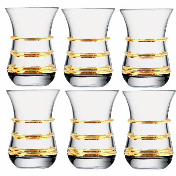 Lav Ajda 315 Glass Tea Cup Set 6Pcs Golden Reems 165 CC 165 ml
