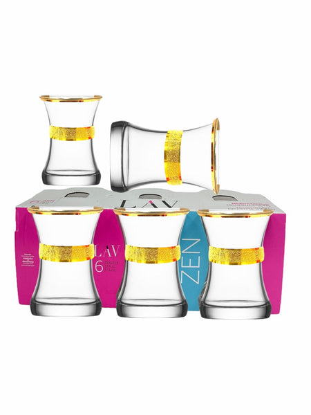 Lav Zen313 Glass Tea Cup Set 6Pcs Golden Krinkle Yaldiz 155 CC 155 ml