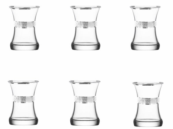 Lav Zen313 Glass Tea Cup Set 6Pcs Silver Krinkle Platin 155 CC 155 ml