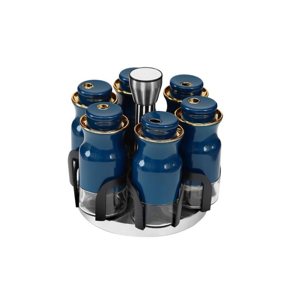 Buy Online Navy Blue Gold Mix Revolving Spice Rack Spice and Herb Carousel Set of 6 Pcs 17.5 16.5 cm Classic Homeware Gifts