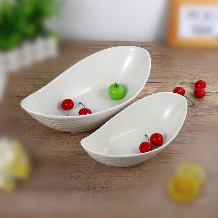 Oval Shaped Ceramic Dessert Bowl Dish Set of 2 9.25 inch+12.25 inch