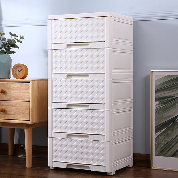 Multipurpose 5 Tier Modular Knockdown Drawer Storage Cabinet White 42*37*95 cm