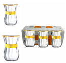 Pashabahce Glass Tea Cup 6Pcs Set Golden Krinkle Yaldiz 120 CC 120 mlm
