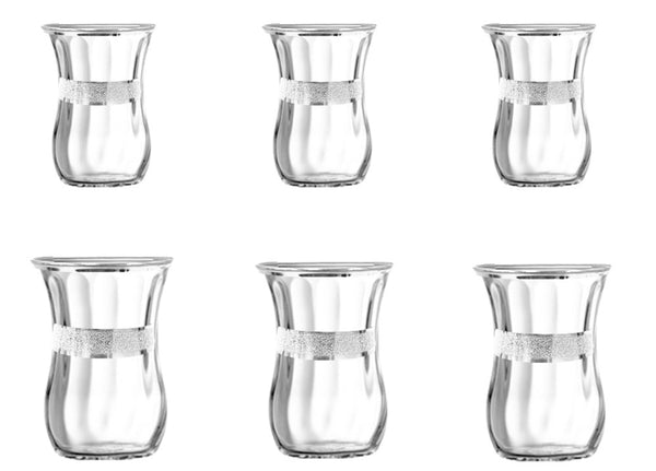 Pashabahce Glass Tea Cup 6Pcs Set Silver Krinkle Platin 120 CC 120 ml