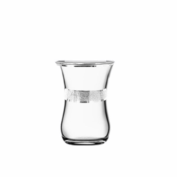 Pashabahce Glass Tea Cup 6Pcs Set Silver Krinkle Platin 90 CC 90 ml