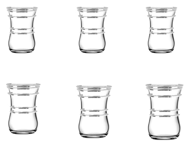 Pashabahce Glass Tea Cup 6Pcs Set Silver Reems Platin 90 CC 90 ml