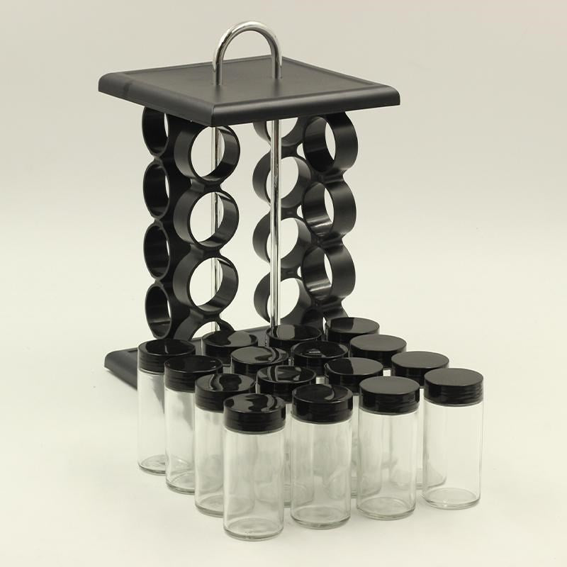 Revolving 360 Degree 16 Pcs Spice Rack Set Square Black