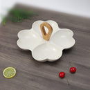 Heart Shaped Ceramic Divided Plate Fruit Platter with Bamboo Stand 10.5 inch