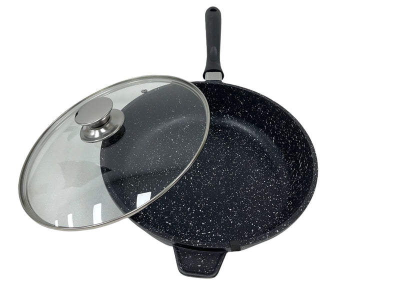 Non Stick Marble Coated Die Cast Aluminium Frypan Wok Black Induction 28cm