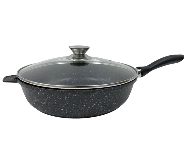 Non Stick Marble Coated Die Cast Aluminium Frypan Wok Black Induction 28cm