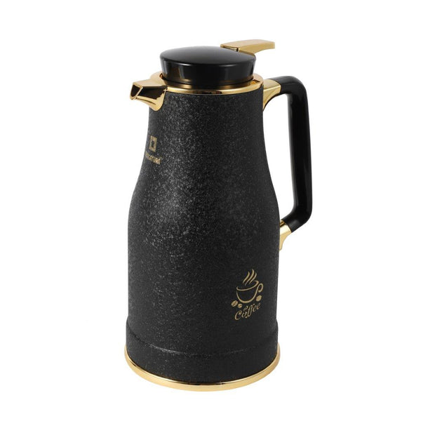 Vacuum Insulated Plastic Thermos Flask Black and Gold Mix 1.6 Litre