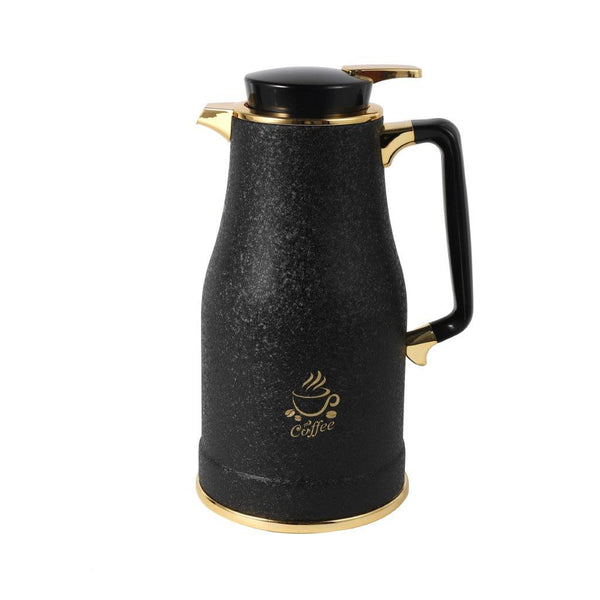 Vacuum Insulated Plastic Thermos Flask Black and Gold Mix 1.6 Litre