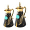 Vacuum Insulated Thermos Flask Set of 2 Black and Gold Feather Mix 0.7 & 1 Litre