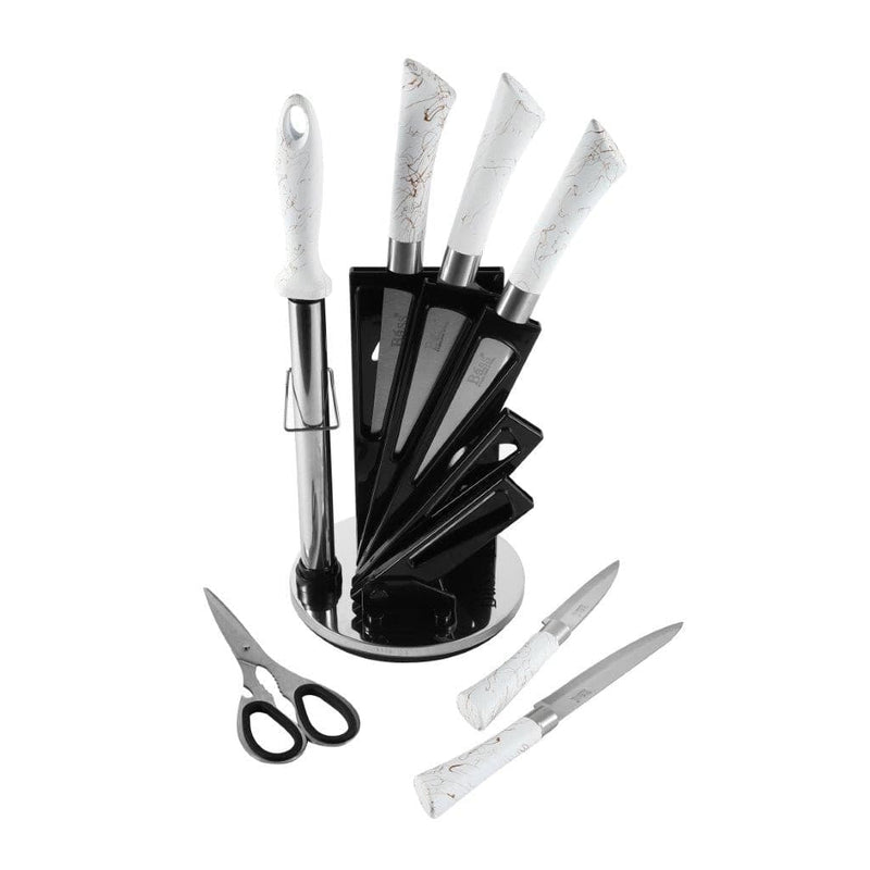 Bass Brand Premium Quality Stainless Steel Chef Kitchen Knife Set of 8 Pcs White Handle 30 cm