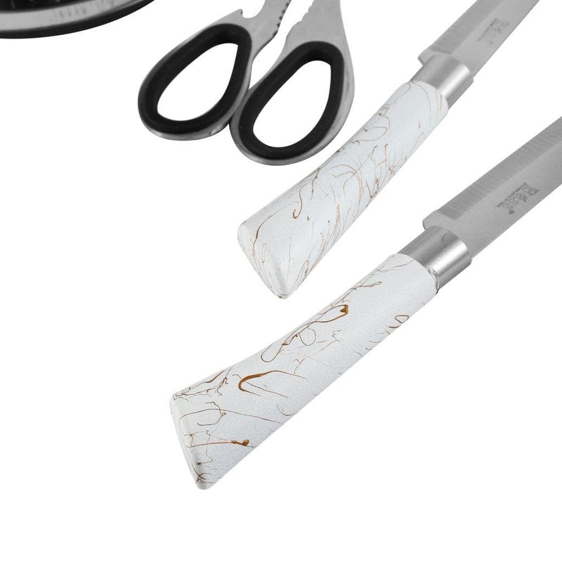 Bass Brand Premium Quality Stainless Steel Chef Kitchen Knife Set of 8 Pcs White Handle 30 cm