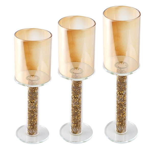Home Decor Gold Crystal Glass Candlestick Holder 19 cm