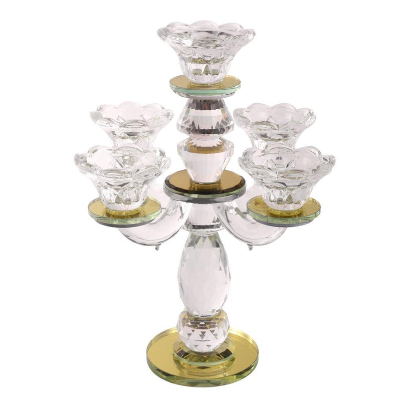 Home Decor Crystal Glass Candlestick Holder 5 arms 25 cm