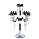 Home Decor Crystal Glass Black Flower Candlestick Holder 5 arms 42 cm