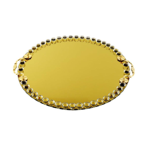 Home Decor Crystal Glass Gold Serving Tray 30 cm