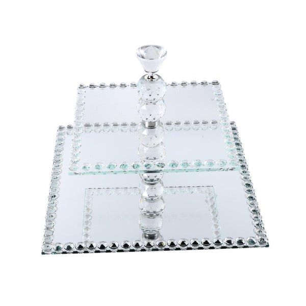 Home Decor Crystal Glass Cake Serving Tray 2 Tier 25*24 cm
