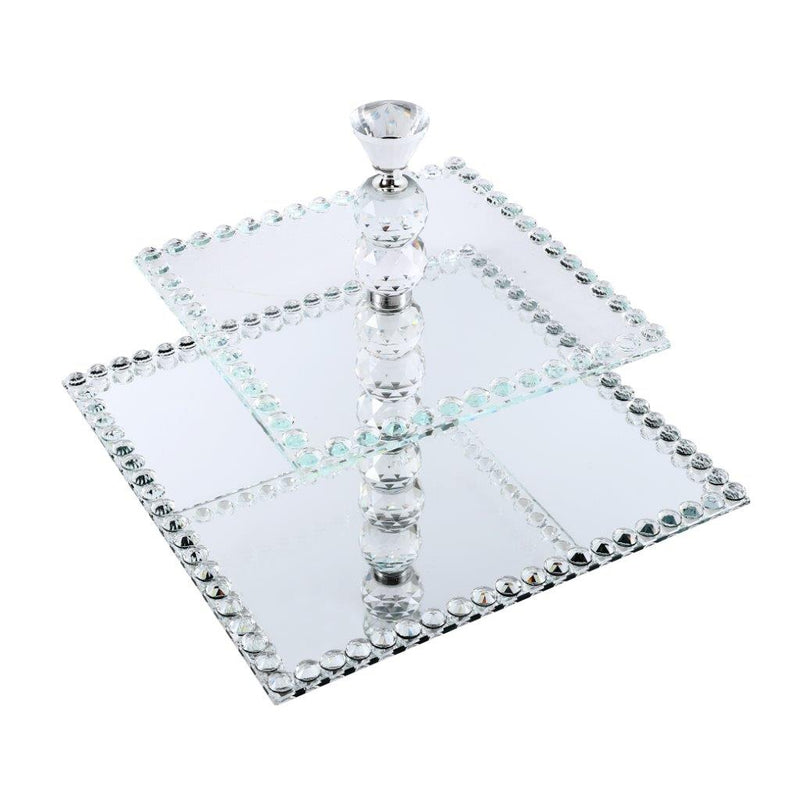 Home Decor Crystal Glass 2 Tier Cake Serving Tray 30*24 cm