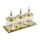 Gold Crystal Glass Candy Jar Canisters Set of 3 with Tray 10*19 cm