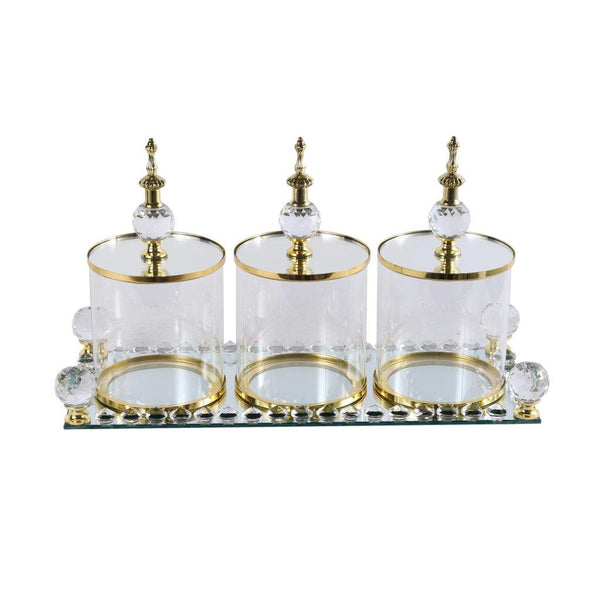 Silver Crystal Glass Candy Jar Canisters Set of 3 with Tray 10*19 cm