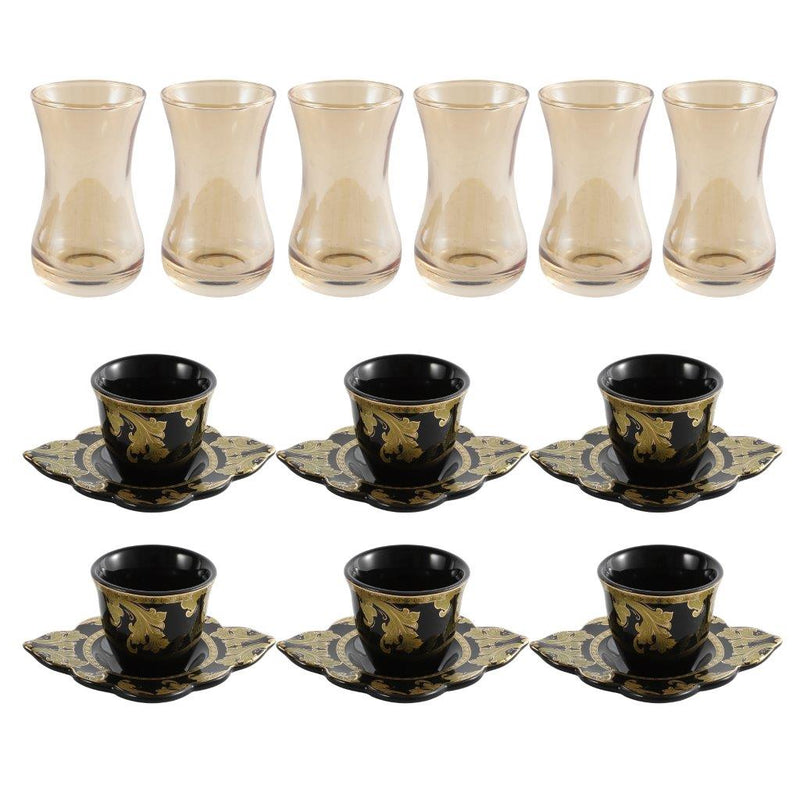 Decorative Gold Tea Cup 6 pcs 120 cc & Cawa Shafee Cups 6 pcs 80 cc with Saucer Set of 12