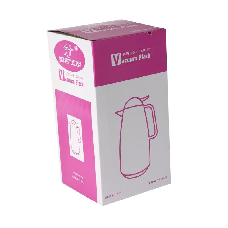 Vacuum Insulated Plastic Thermos Flask Plain White Mix 1 Litre