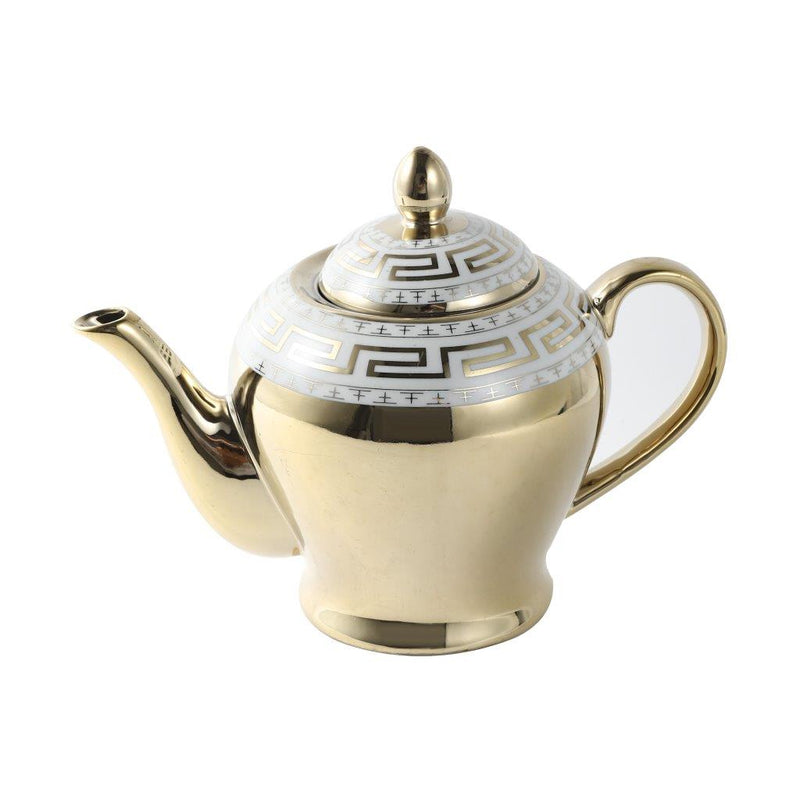 Ceramic Tea Cup and Saucer Set of 15 pcs with Milk Pot Sugar Pot and Stand Gold 200 ml