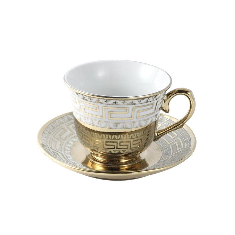 Ceramic Coffee Cup and Saucer Set of 6 pcs with Stand Gold 200 ml