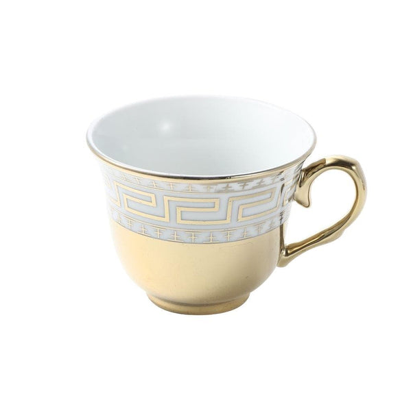 Ceramic Coffee Cup and Saucer Set of 6 pcs with Stand Gold 200 ml