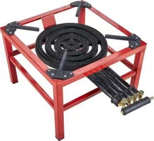 Cast Iron Red Gas Stove with 4 rings Gas Burner with High Pressure 1.2M Hose 48.5*48.5*38 cm