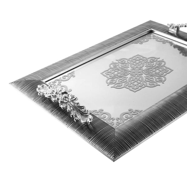 Rectangular Print Design Serving Deco Silver Tray Set of 2 49*35*1.5 cm
