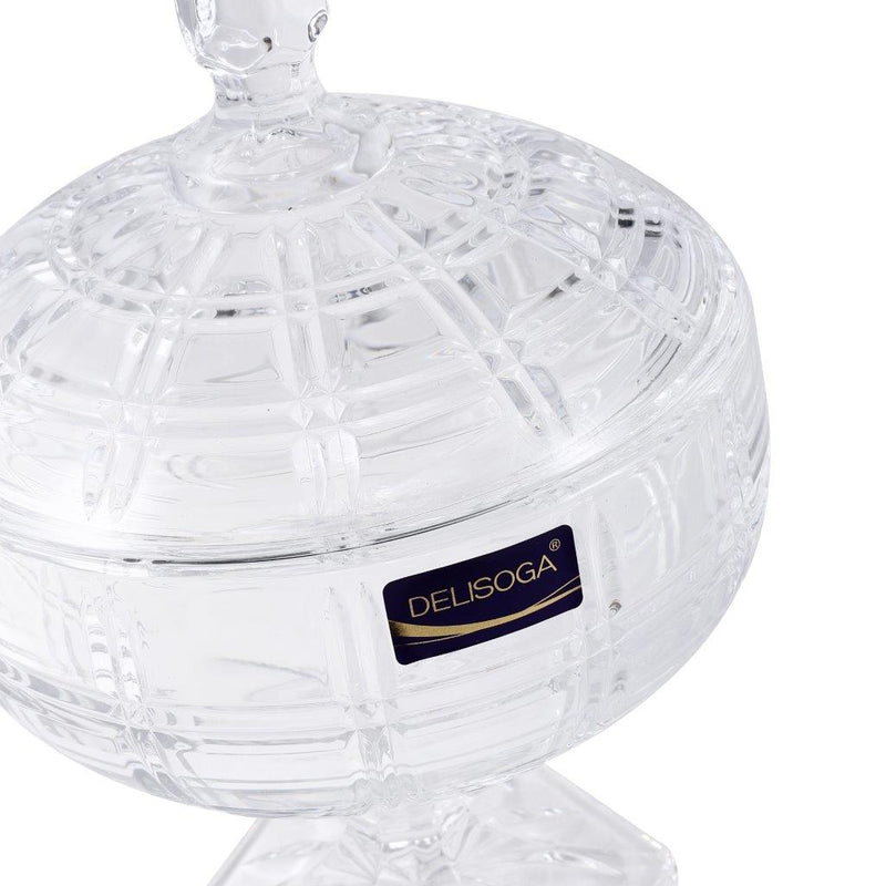 Crystal Glass Footed Fruit Bowl Candy Jar with Lid
