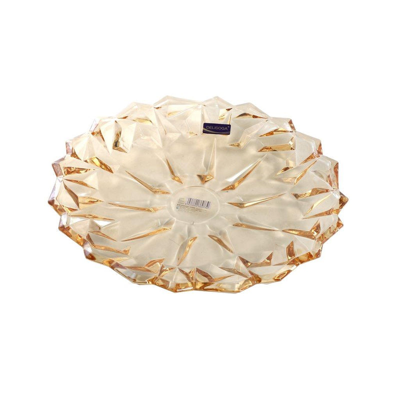 Champagne Color Crystal Glass Serving Dish Round Fruit Plate 34 cm