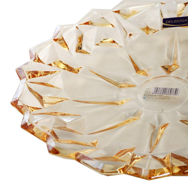 Champagne Color Crystal Glass Serving Dish Round Fruit Plate 34 cm