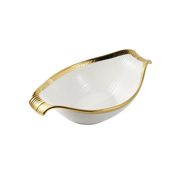 White Ceramic Gold Rim Serving Bowl Salad Bowl 38*22.5*10.5 cm