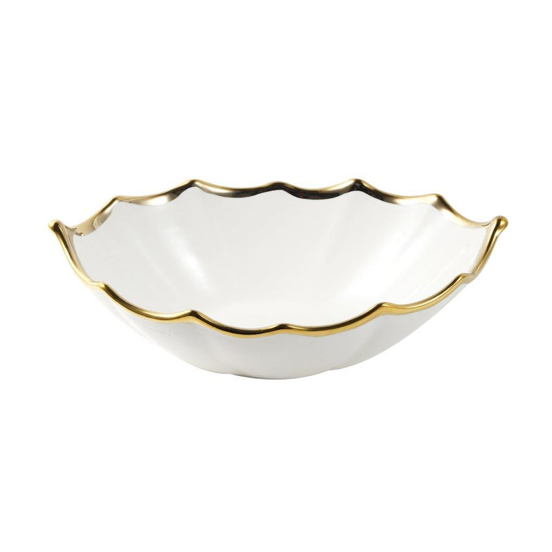 White Ceramic Gold Rim Serving Bowl Salad Bowl - 30.8518.510.5 cm - Classic Homeware & Gifts