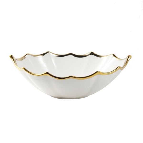 White Ceramic Gold Rim Serving Bowl Salad Bowl 30.85*18.5*10.5 cm