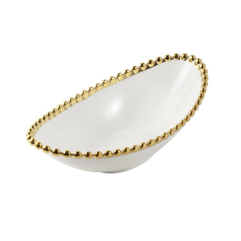 White Ceramic Gold Rim Serving Bowl Salad Bowl 30*16*9 cm