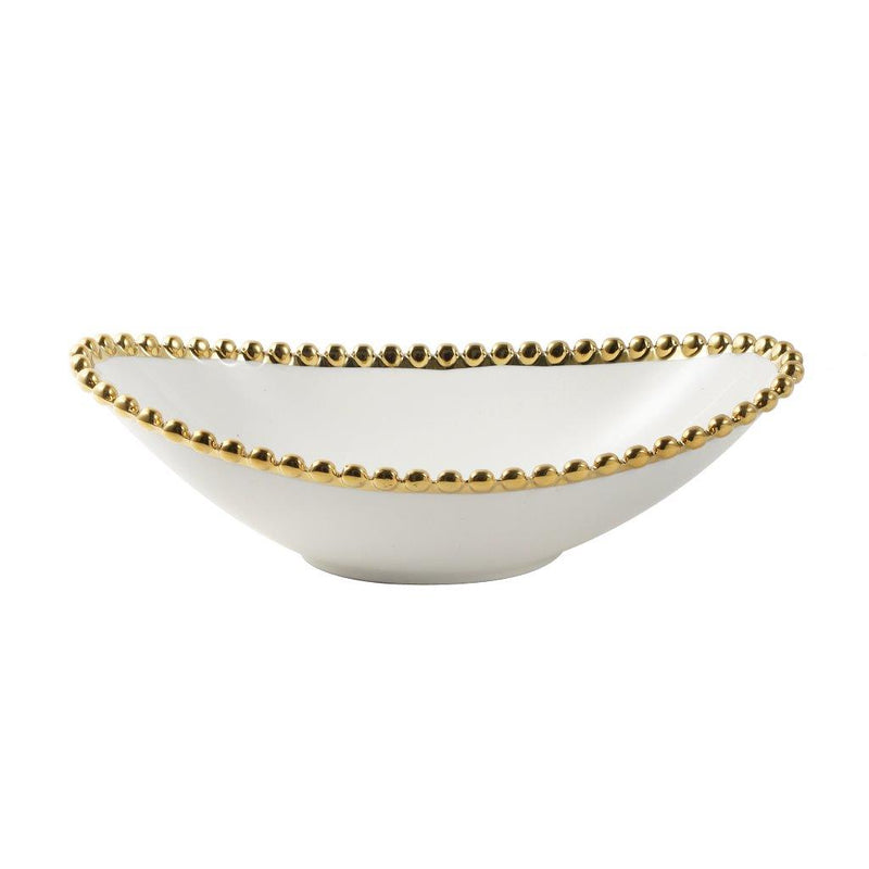 White Ceramic Gold Rim Serving Bowl Salad Bowl 30*16*9 cm