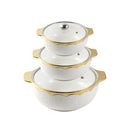 White Ceramic Gold Rim Casserole Dish Stock Pot Set of 3 Pcs 2.4L/1.6L/1L 46321