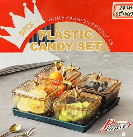 Plastic Champagne Snack Box Candy and Nut Compartments Set of 4 with Tray 9 cm