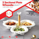 Bone China Ceramic Divided Plate 3 Slot Fruit Platter with Bamboo Stand 22 cm